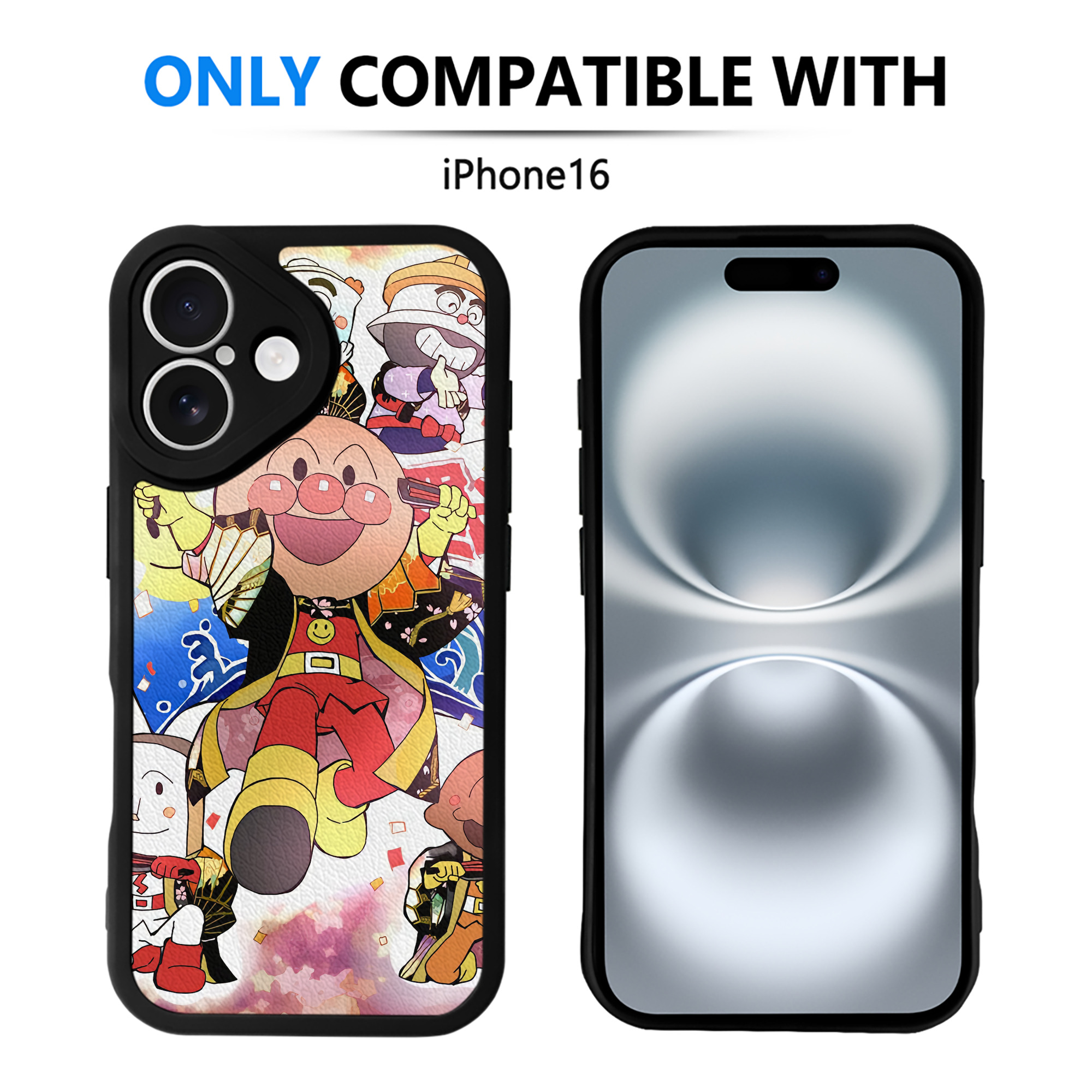 （画像用） アンパンマン Anpanman 【iPhone 16シリーズ対応】シリコンスマホケース（レザー調） 材質：シリコン